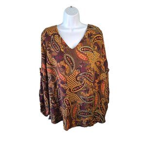 Jessica Simpson Plus Size Blouse 3X Boho Brown Paisley V-Neck BohoFall